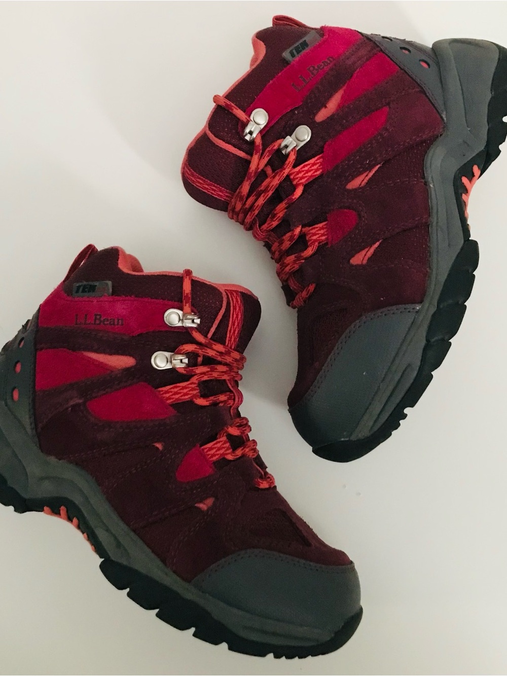L.L. Bean Kids Burgundy and Red Hiking Boots